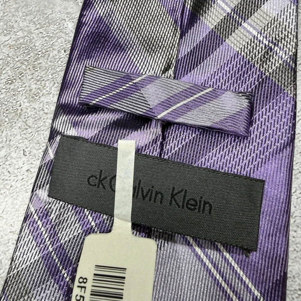 Ck Calvin Klein Silk Tie Mens One Size Purple‎ Plaid Made In China Necktie